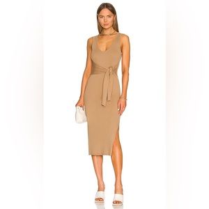 Good American Belted Body Dress in Taupe001 ribbed high stretch